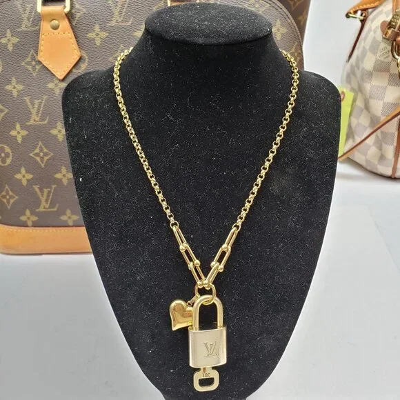 Authentic Louis Vuitton Lock & Key w/ Unbranded Gold Plated Gold Chain Necklace - Picture 2 of 11